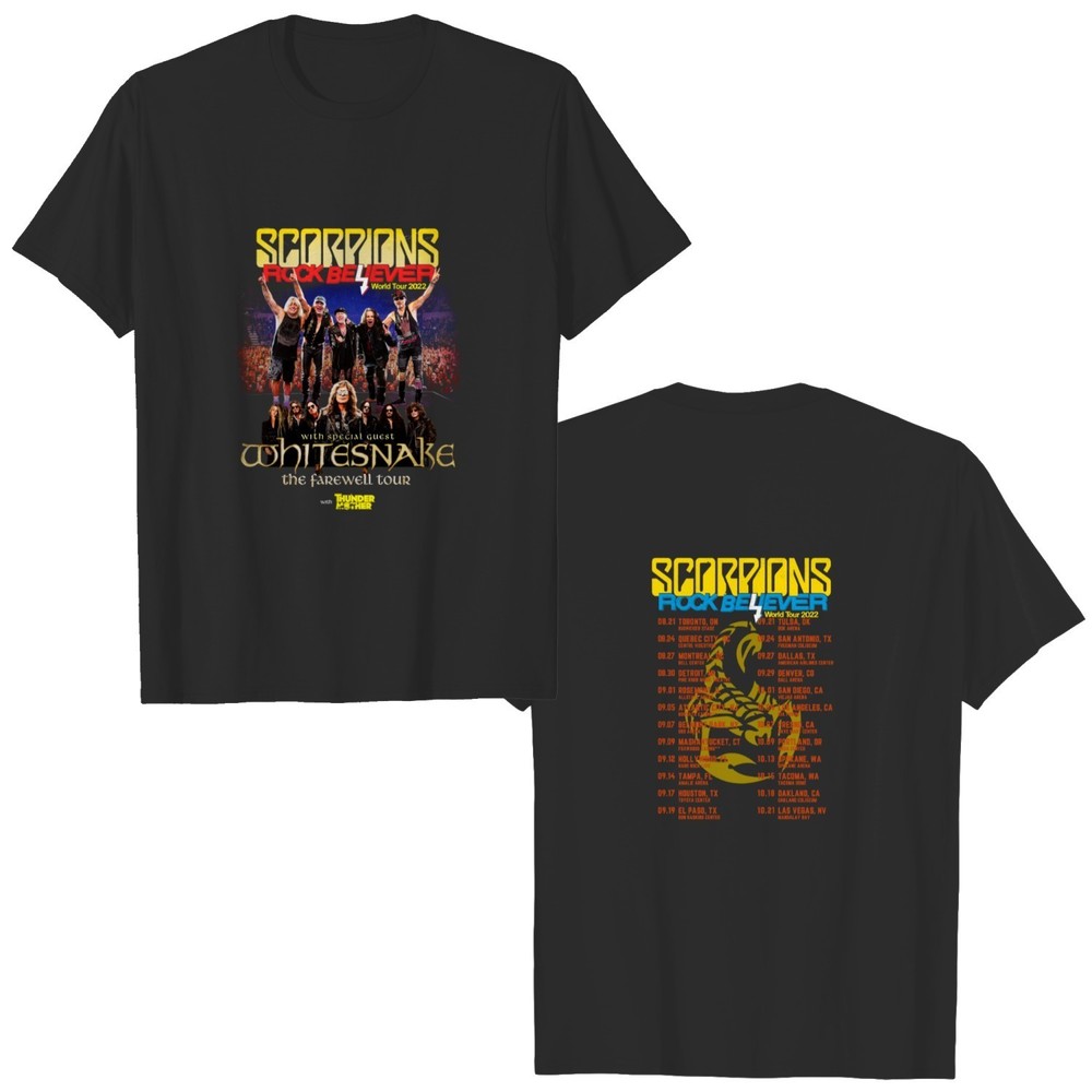 Scorpions Rock Believer World Tour 2 Sided Shirt Whitesnake Rock Shirt